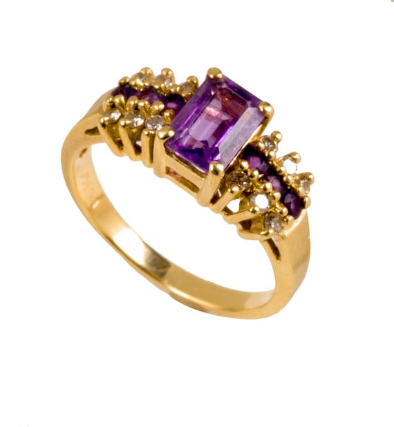 14k amethyst and diamond ring - image 2