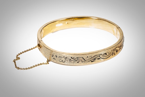 Victorian 14k black enameled design bangle bracel… - image 1
