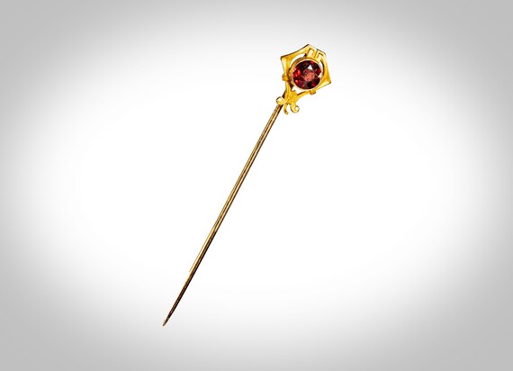 Art Deco 14k yellow gold red tourmaline stick pin… - image 6