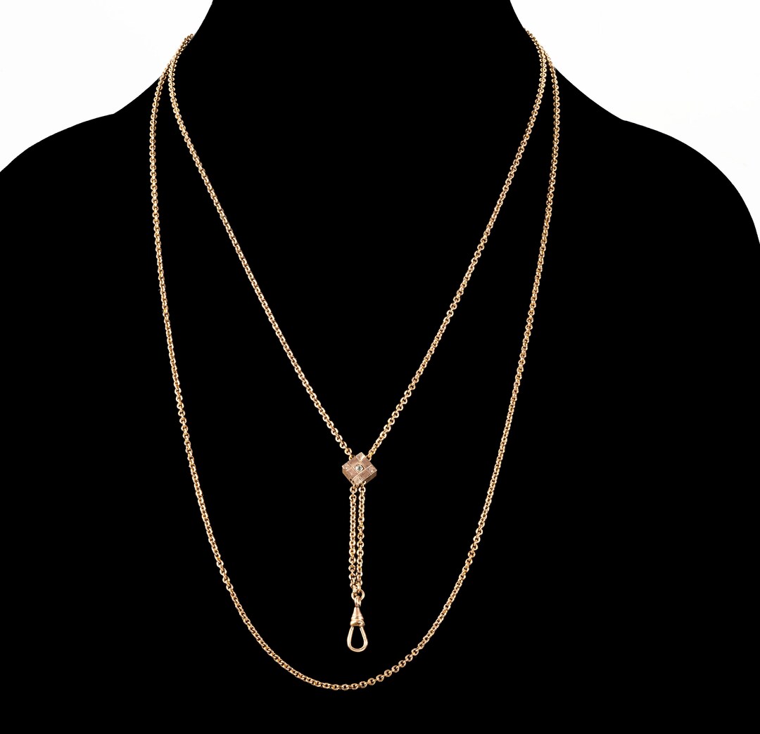 Victorian Gold Filled Slide Chain Necklace W/pearl 50 Etsy