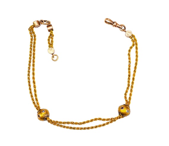 Victorian double chain sphere slides Albert watch… - image 1