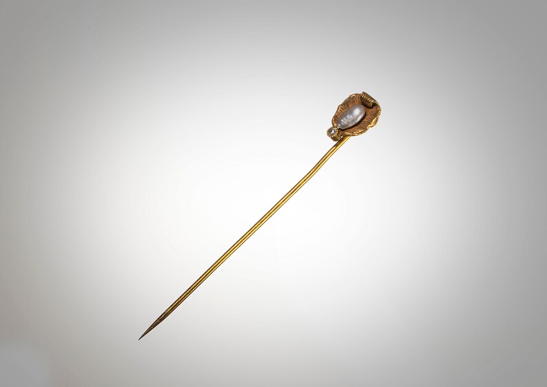 Art Nouveau 14k pearl diamond stick pin