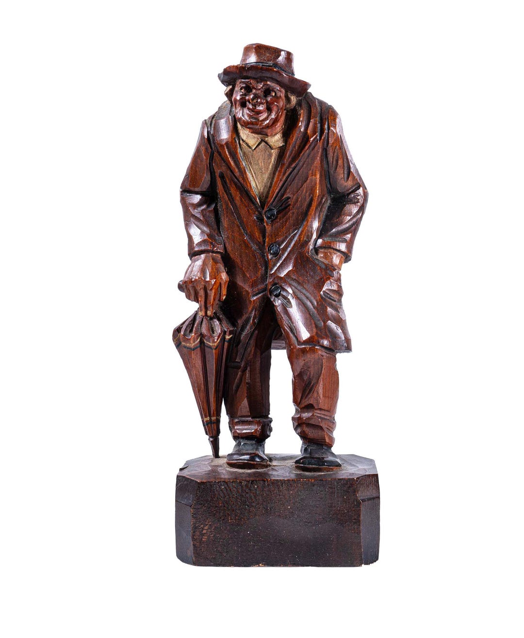 Anri Italian Hand Carved Wood Figurine Man With Umbrella 7" - Etsy