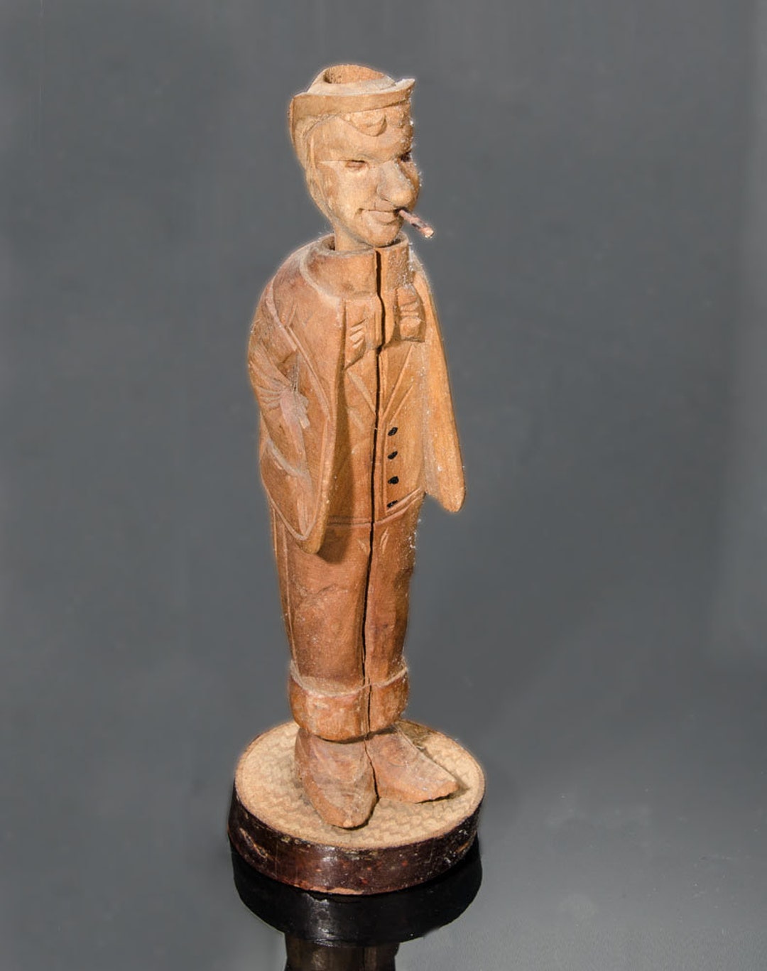 American Folk Art Carved Wood Man Figure Candle Holder 7" - Etsy