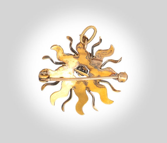 Victorian 14k & diamond sunburst pin or pendant - image 3