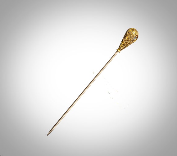 Victorian Etruscan 14k with diamond stick pin - image 3