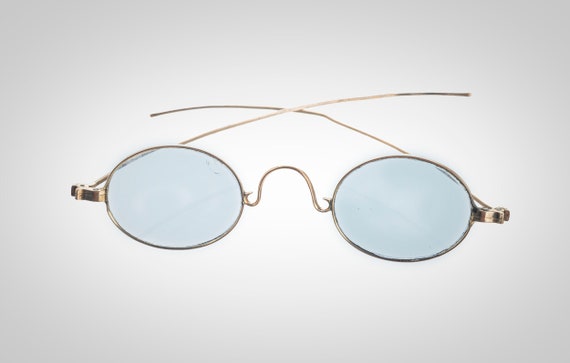 Antique 10k solid gold blue lens eyeglasses spect… - image 1