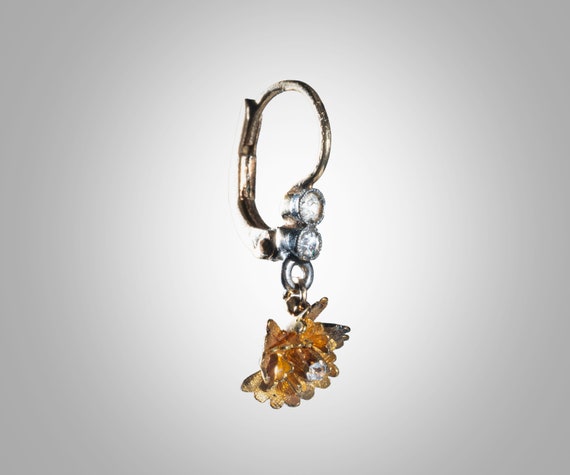 single antique 14k diamond drop earring rose & ye… - image 2