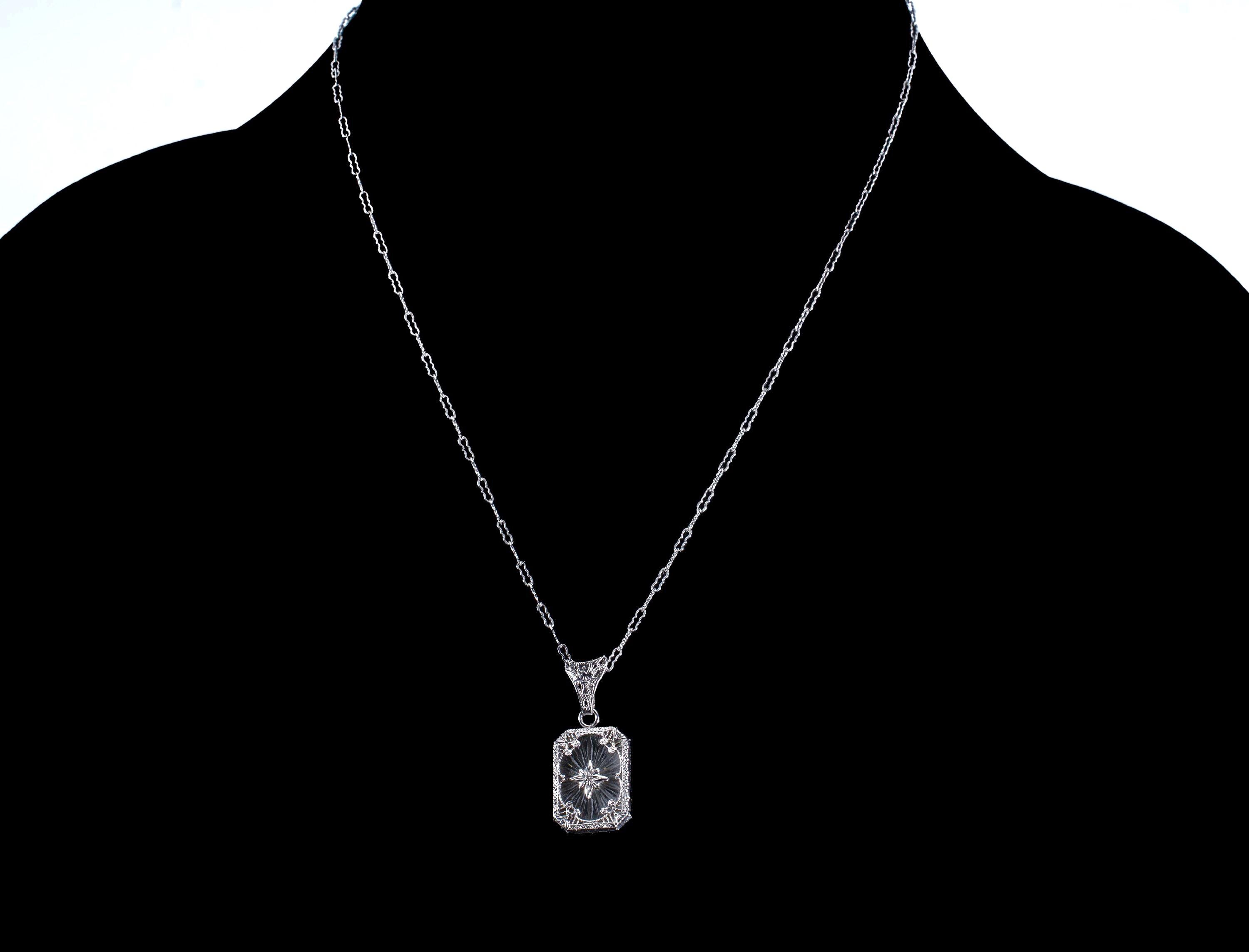 Antique Art Deco filigree camphor glass necklace 17"