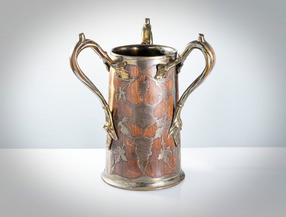 Art Nouveau Brass Inlaid Oak Tyg St Louis Silver Co 