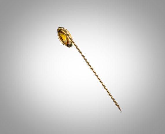 Arts & Crafts 14k stick pin w/oval faceted citrine - image 4