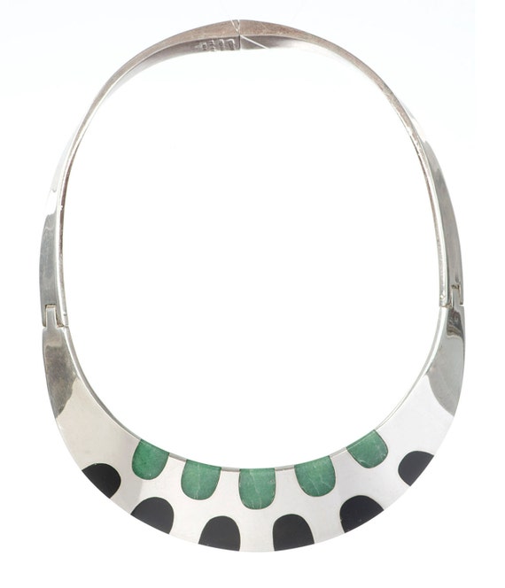 Mexico sterling onxx & jade modernist necklace
