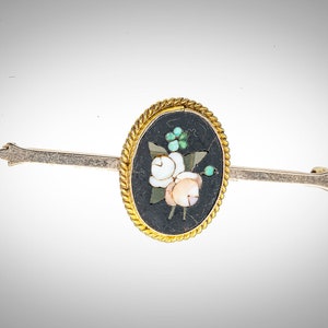 14k Victorian pietra dura brooch