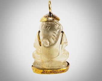 carved elephant quartz pendant in gold filled