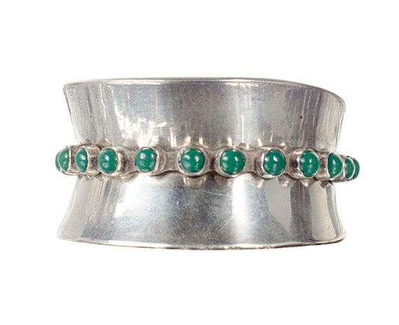 Sterling & green onyx cabochons cuff bracelet - image 4