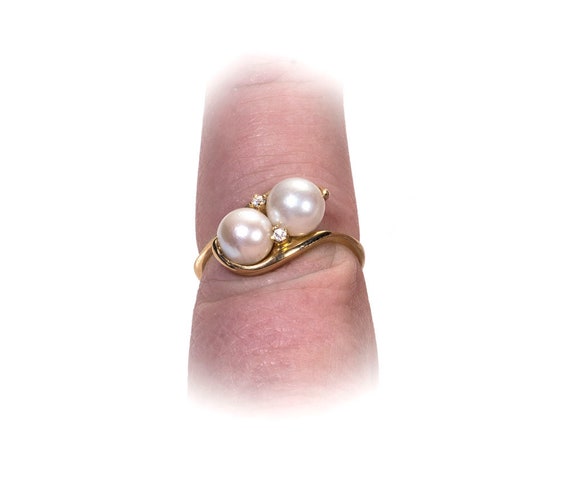 14k Diamonds pearls mid century ring - image 5
