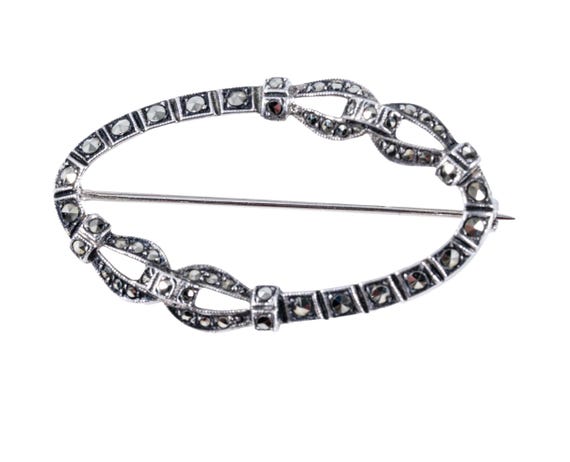 Wachenheimer sterling marcasite oval brooch - image 4