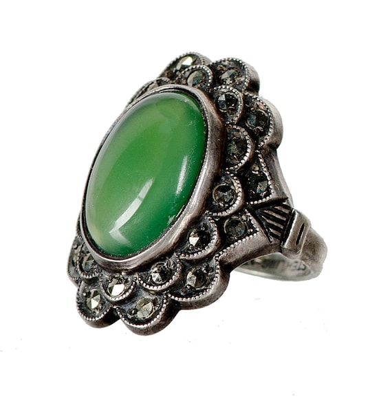 sterling, marcasite & chrysophase Art Deco ring s… - image 1