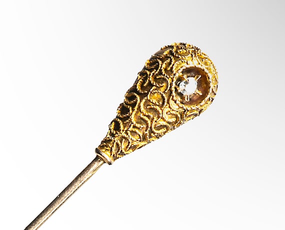 Victorian Etruscan 14k with diamond stick pin - image 1