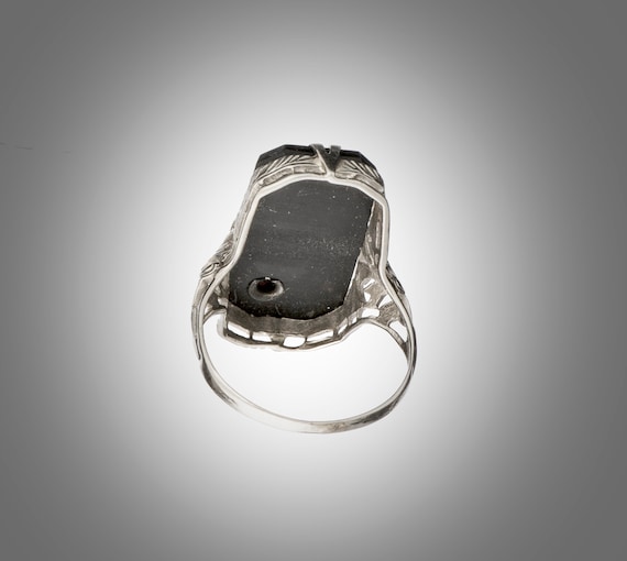 Art Deco 14k diamond & onyx filigree ring - image 4