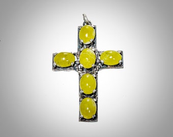 sterling silver cross with yellow cabochons