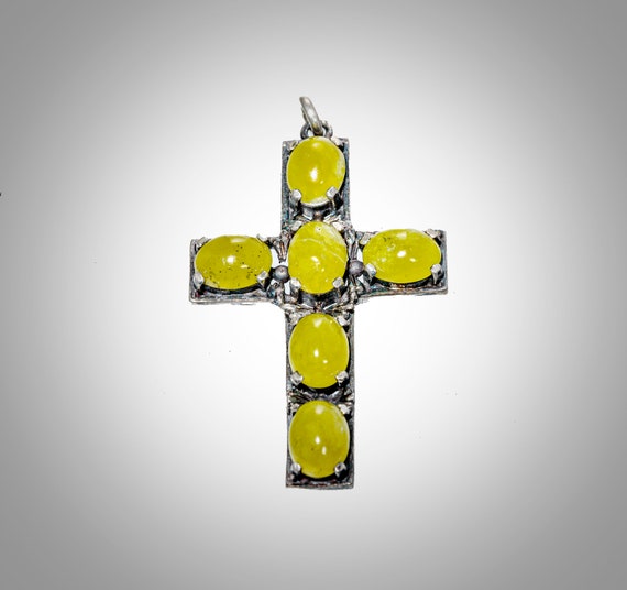 sterling silver cross with yellow cabochons - image 1