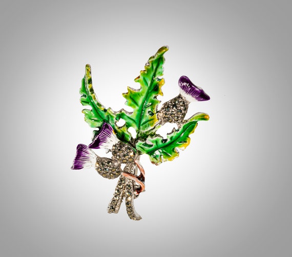sterling figural enameled thistles pin
