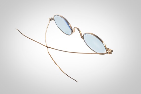 Antique 10k solid gold blue lens eyeglasses spect… - image 5