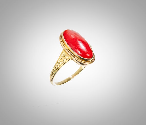 Victorian 18k red coral ring - image 2