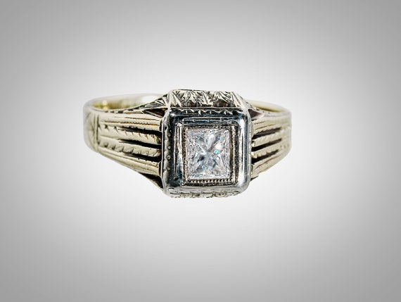 1920s Art Deco Onyx and 0.05 Ct. Diamond 14k Hallmarked