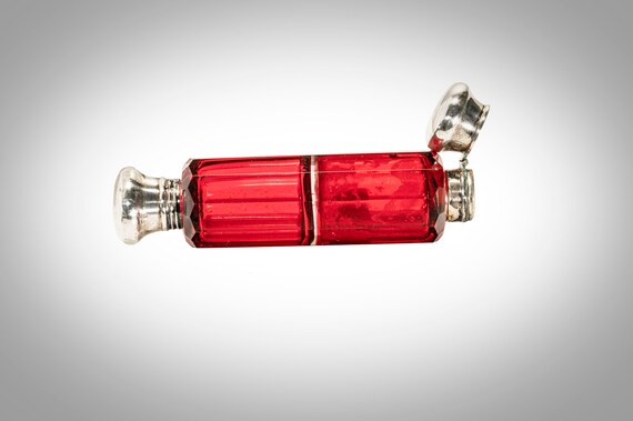 sterling and ruby glass double perfume purse bott… - image 2