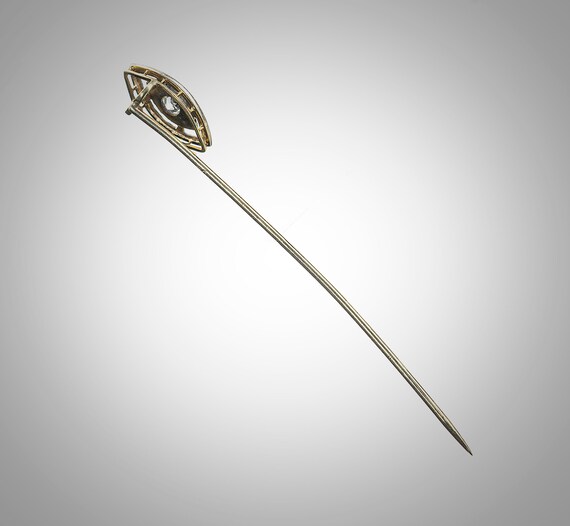 Art Deco 14k white and yellow stick pin with yell… - image 6