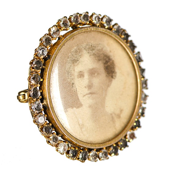 14k Edwardian photo brooch with paste stones - image 2