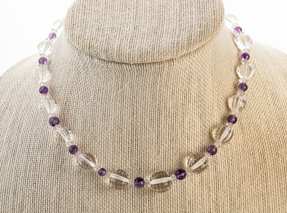 graduated necklace faceted rock crystal & amethys… - image 5