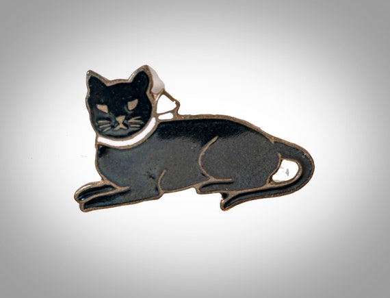 black cat enameled brooch - image 1