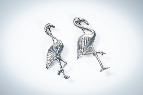 pair sterling flamingo brooches - image 1