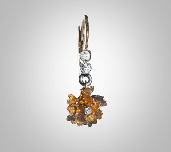 single antique 14k diamond drop earring rose & ye… - image 1