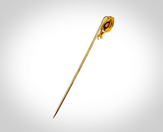 Art Deco 14k yellow gold red tourmaline stick pin… - image 5