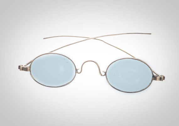 Antique 10k solid gold blue lens eyeglasses spect… - image 2