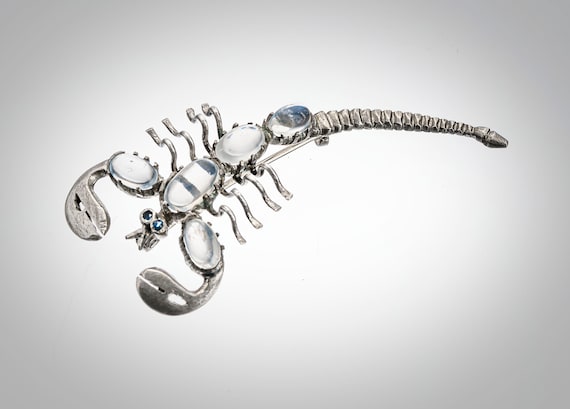 blue moonstones sterling scorpion pin - image 1