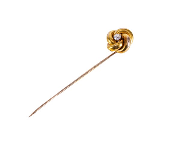 14k figural natural diamond love knot stick pin