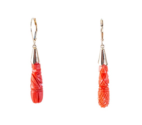 antique Victorian 14k carved coral earrings