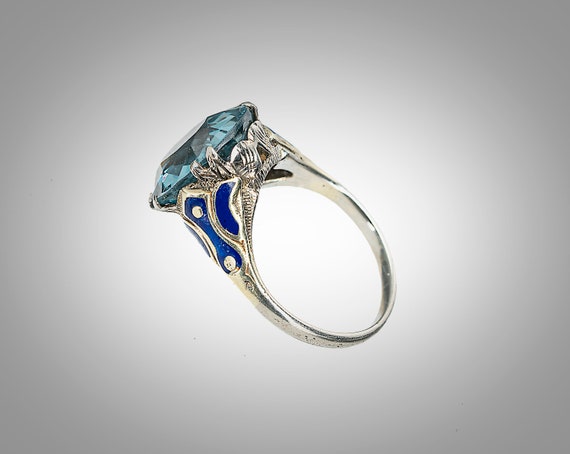 antique enameled palladium & aquamarine ring - image 3