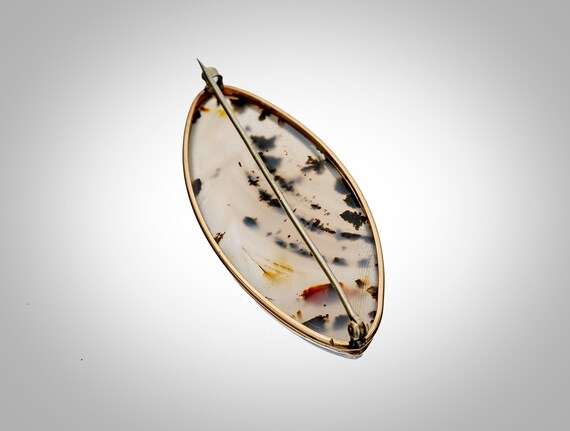 antique large navette shape dendritic agate brooch - image 4