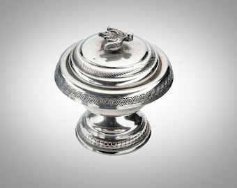 900 silver bird lidded glass insert salt cellar