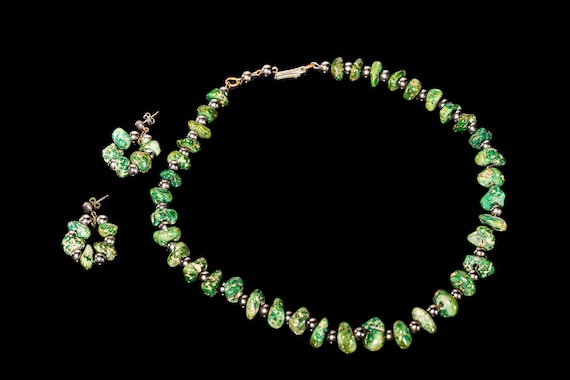 Green turquoise nuggets necklace & earrings