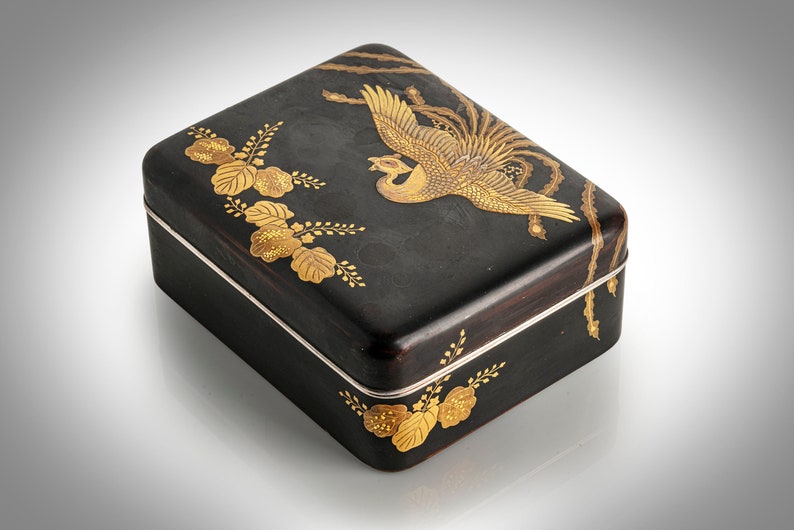 Japan Lacquer Box W/silver Rim Phoenix Bird Decoration - Etsy
