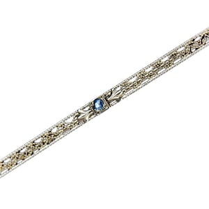 Art Deco 14k white gold & sapphire filigree bar pin