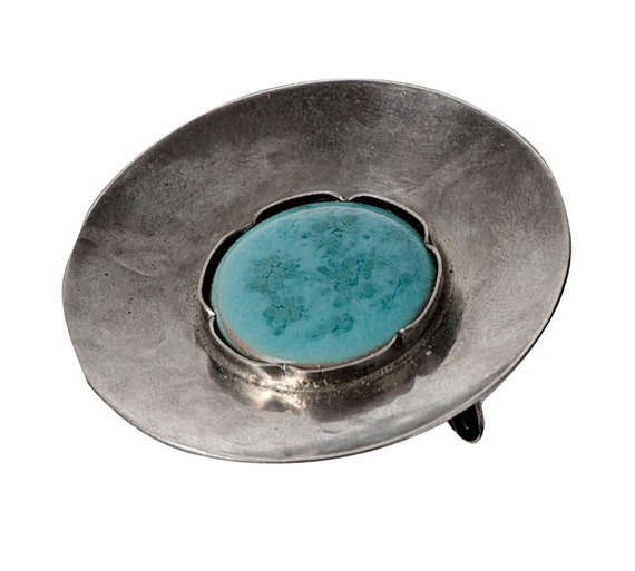 Heinmeyer .800 silver & pottery brooch German 192… - image 2