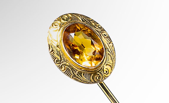 Arts & Crafts 14k stick pin w/oval faceted citrine - image 1